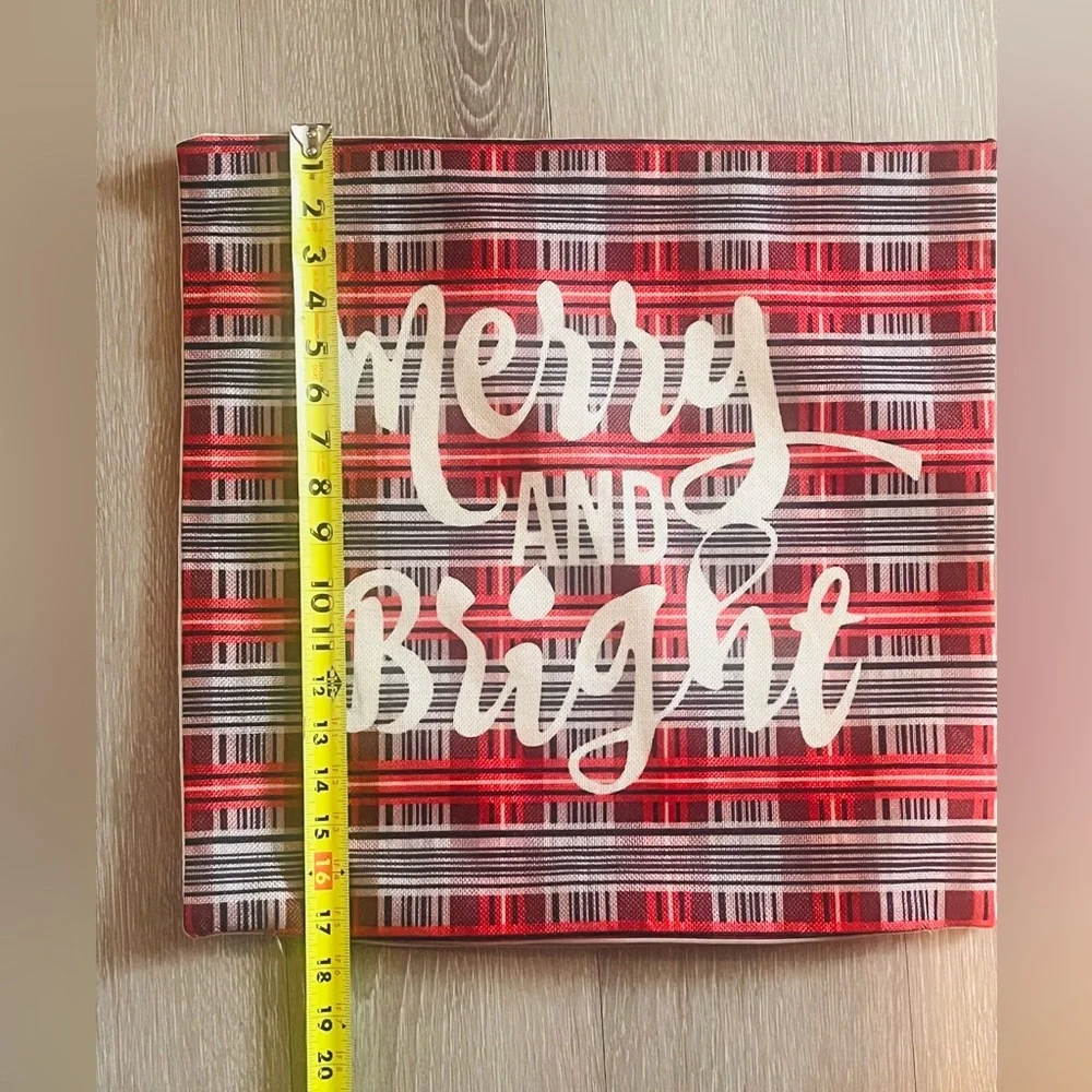 Festive Red Plaid 'Merry and Bright' Pillow Cover